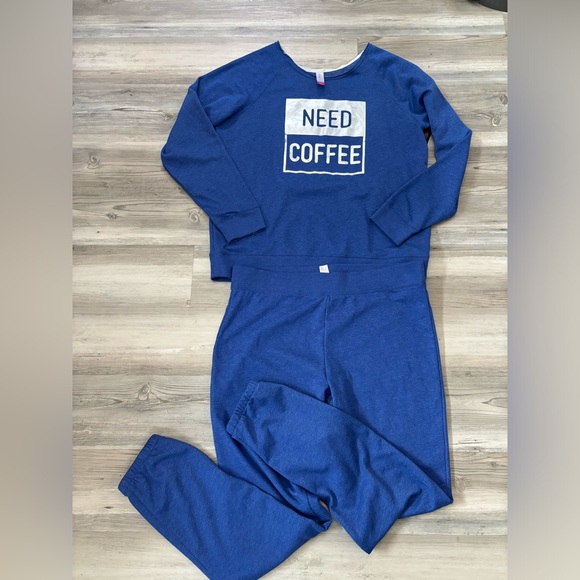 Blue cotton loungewear set with "Need Coffee" graphic #loungewear NWT size large - Picture 1 of 6